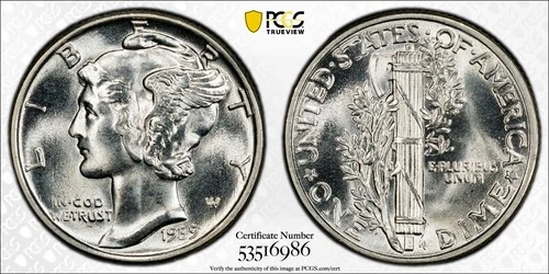 1939 P Mercury Dime 10c PCGS UNC Detail Wheel Mark