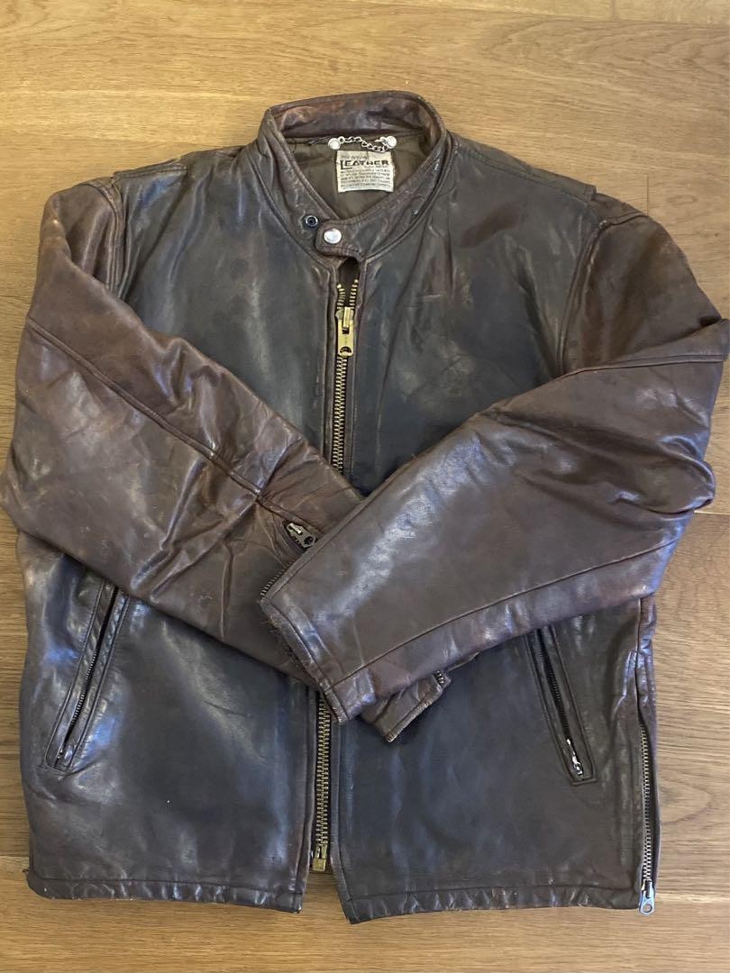 Vintage leather jacket 50s 60s 70s 80s retro biker style size M-image