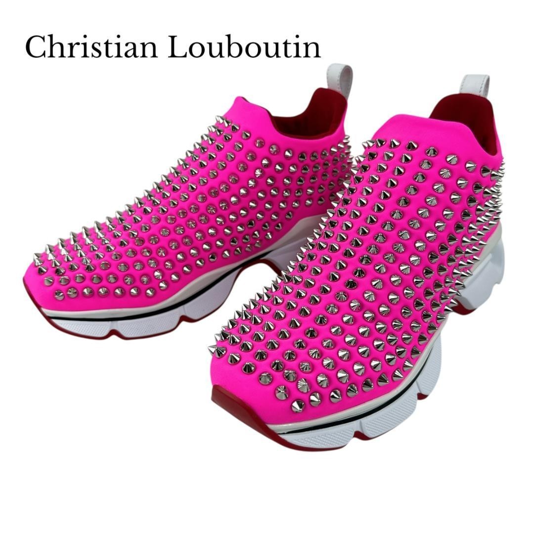 Christian Louboutin Sneakers Shoes Spike Studs Pink Silver Women's