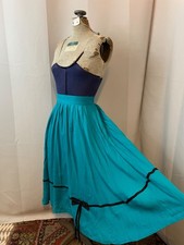 Pleated Circle Skirt Teal with Black Satin Bow Rockabilly 1960s Vintage XS