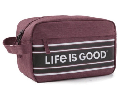 Life Is Good Day Dopp Kit LG Stripes Bag Unisex Travel Mahogany Brown