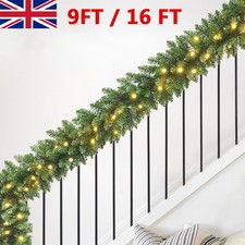 9ft 16ft Bushy Pine Christmas Garland with Lights Stairs Outdoor Xmas Decoration