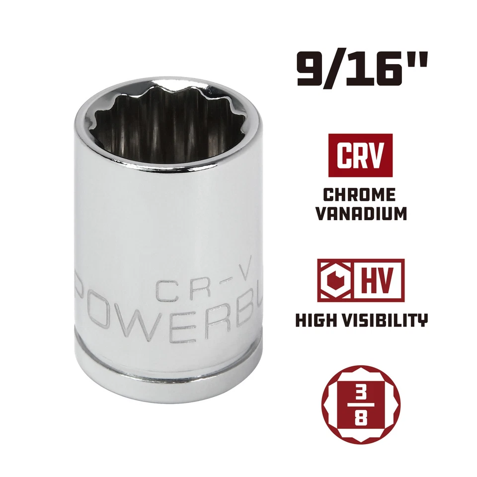 Powerbuilt 3/8 Inch Drive x 9/16 Inch 12 Point Shallow Socket - 641005 - Image 2 of 4