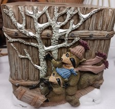 Winter Fun by Jeffery Senern 2014 Raccoons Sledding Tissue Box Cover Resin 6x6"