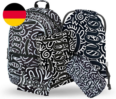Baagl Schulrucksack Set 5 Teilig Für Jungen, Mädchen, Schultasche Ab 3. Klasse, 