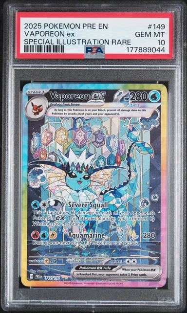 Pokémon - Vaporeon ex 149/131 - Prismatic Evolutions SIR - PSA 10 - NEW CERT