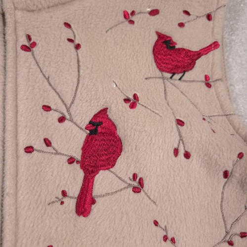 Croft & Barrow Vest Womens Medium Fleece Cardinal Birds Embroidered Winter - Picture 5 of 14