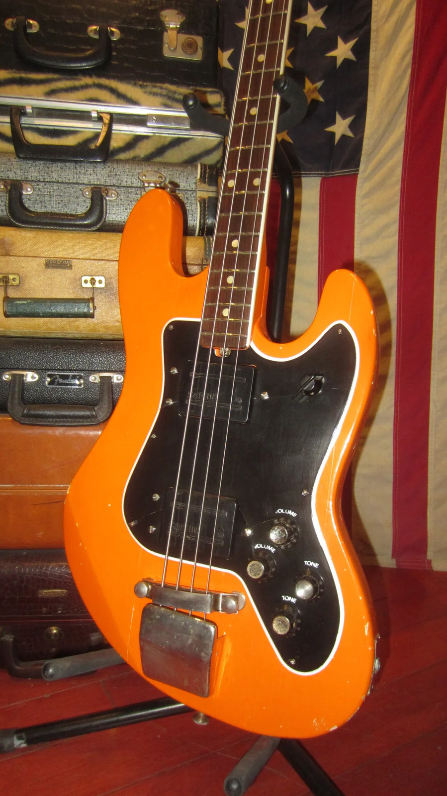 Vintage 1971 Jolana Galaxis Electric Bass Orange Comes With A Gig Bag