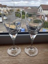 2X Bohemia Crystal Optical Swirl Heavy Wine Glasses-Labelled- Conran Style