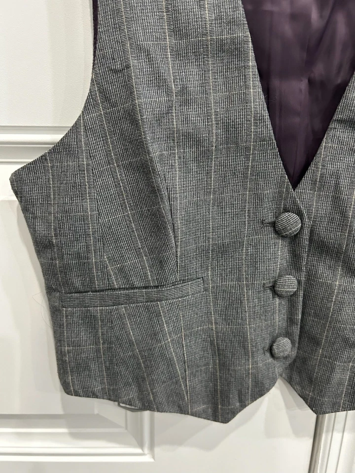 Chaleco clásico a rayas gris Fossil para mujer talla M Preppy Foto 4 de 4