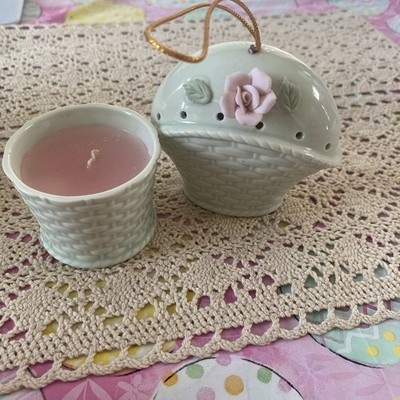 Porcelain Potpourri Pomander Scent Sachet Floral +candle Basket Design Japan