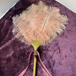Vintage European French elegant, ostrich, feather hand fan 24”L J359