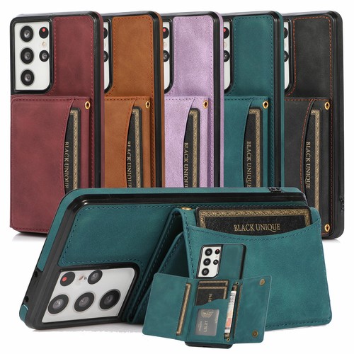 Plain Leather Card Slots Holder Phone Case For Samsung Galaxy A13 S22 S23FE S24