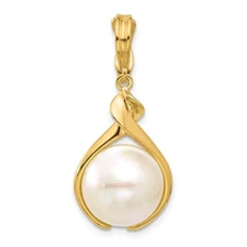 14k Yellow Gold Polished Freshwater Cultured Pearl Pendant Perfect Gift for Her