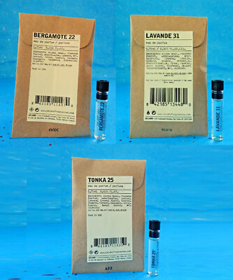 3x Le Labo EDP Perfume Sample Lot ~Bergamote 22 ~Lavande 31 ~Tonka 25