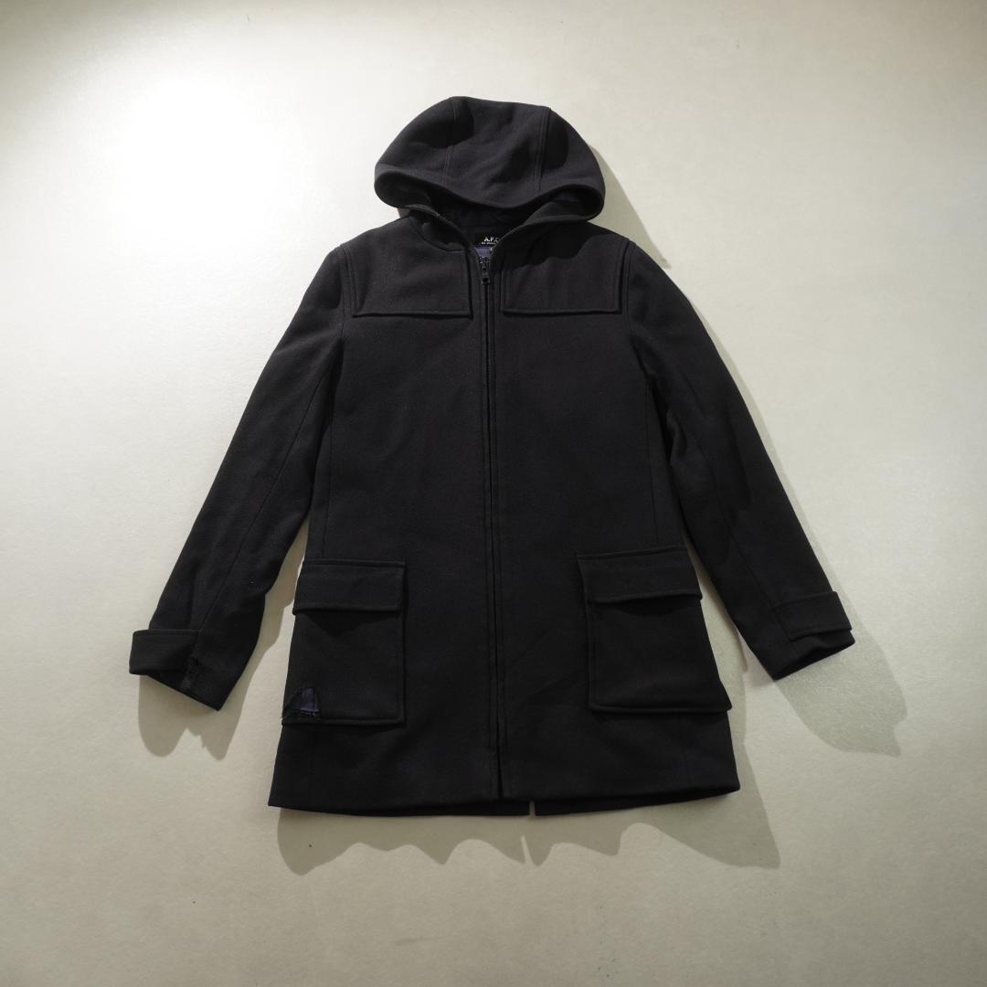 ジャケット・アウター A.P.C. wool melton jacket made in France A.P.C. Men XS Wool Melton Coat Zip Up Hooded Navy/Gw484