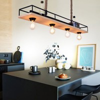 Pendellampe Holzleuchte HäNgeleuchte Schwarz Hanfseil Wohnzimmerleuchte H 120 Cm