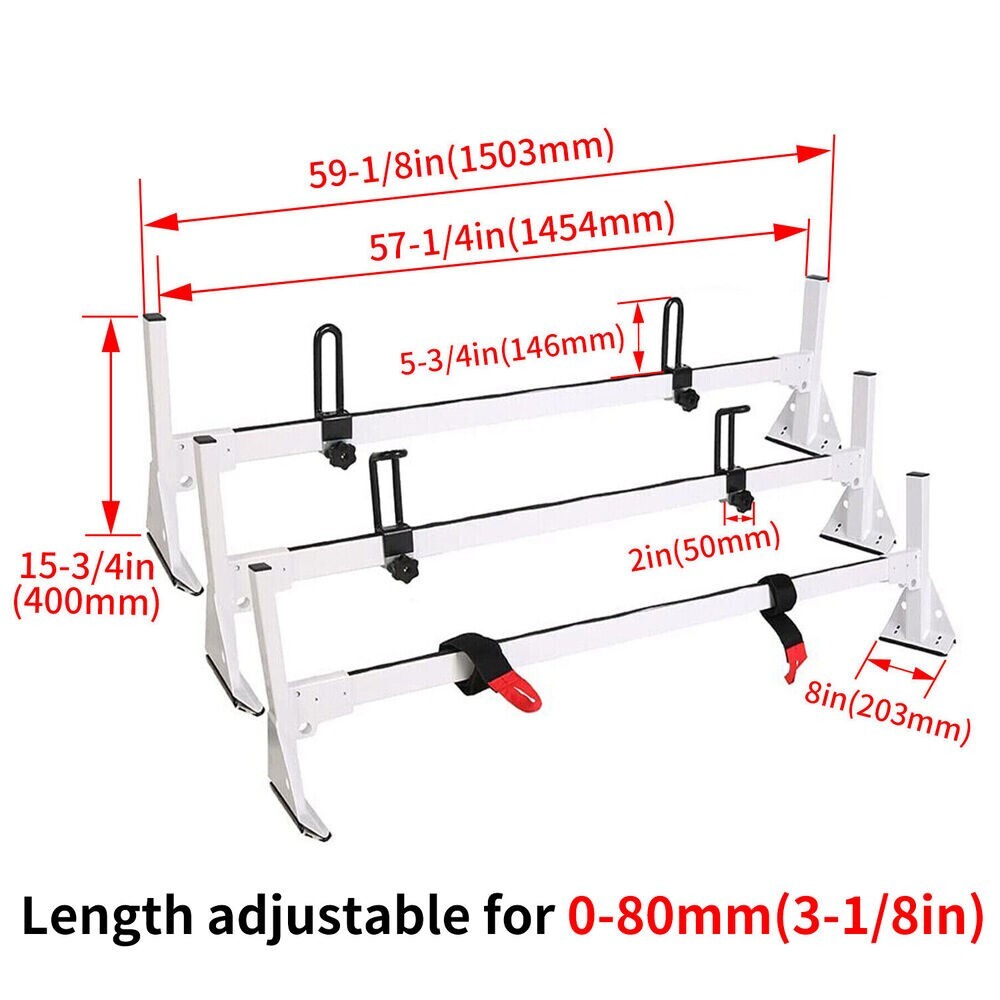 ECCPP 750lb Capacity Van Roof Ladder Rack – 3 Bar, Heavy Duty Steel, White – Adjustable, Mounting Hardware Included