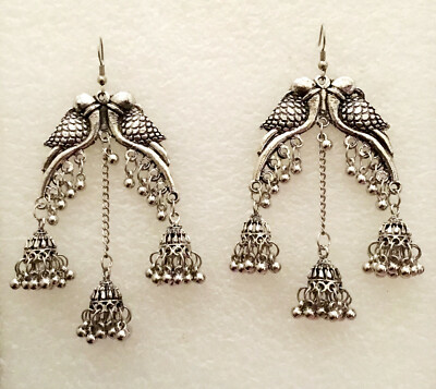 Orecchini Jhumka Bollywood Placcati In Argento Ossidato - Foto 10