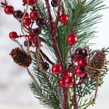 Set of 4 Artificial 16" Pine and Berry Sprays with Pine Cones