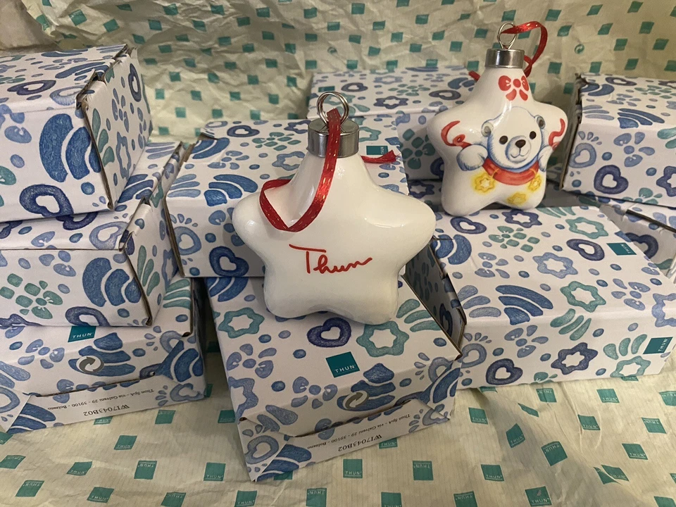Thun LOTTO Natale di 10 Addobbi Stelle In ceramica con Orsetti Scatola originale - Immagine 3 di 4
