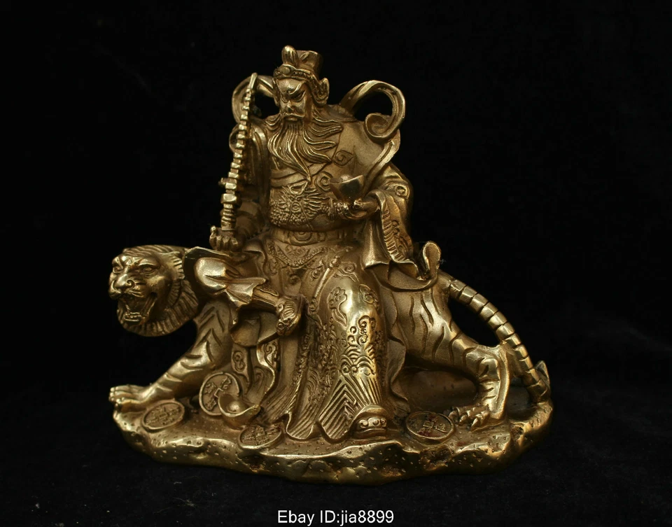 Chinese Folk Bronze Fengshui Zhao Gongming Mammon Money Wealth God Tiger Statue - Image 3 of 4