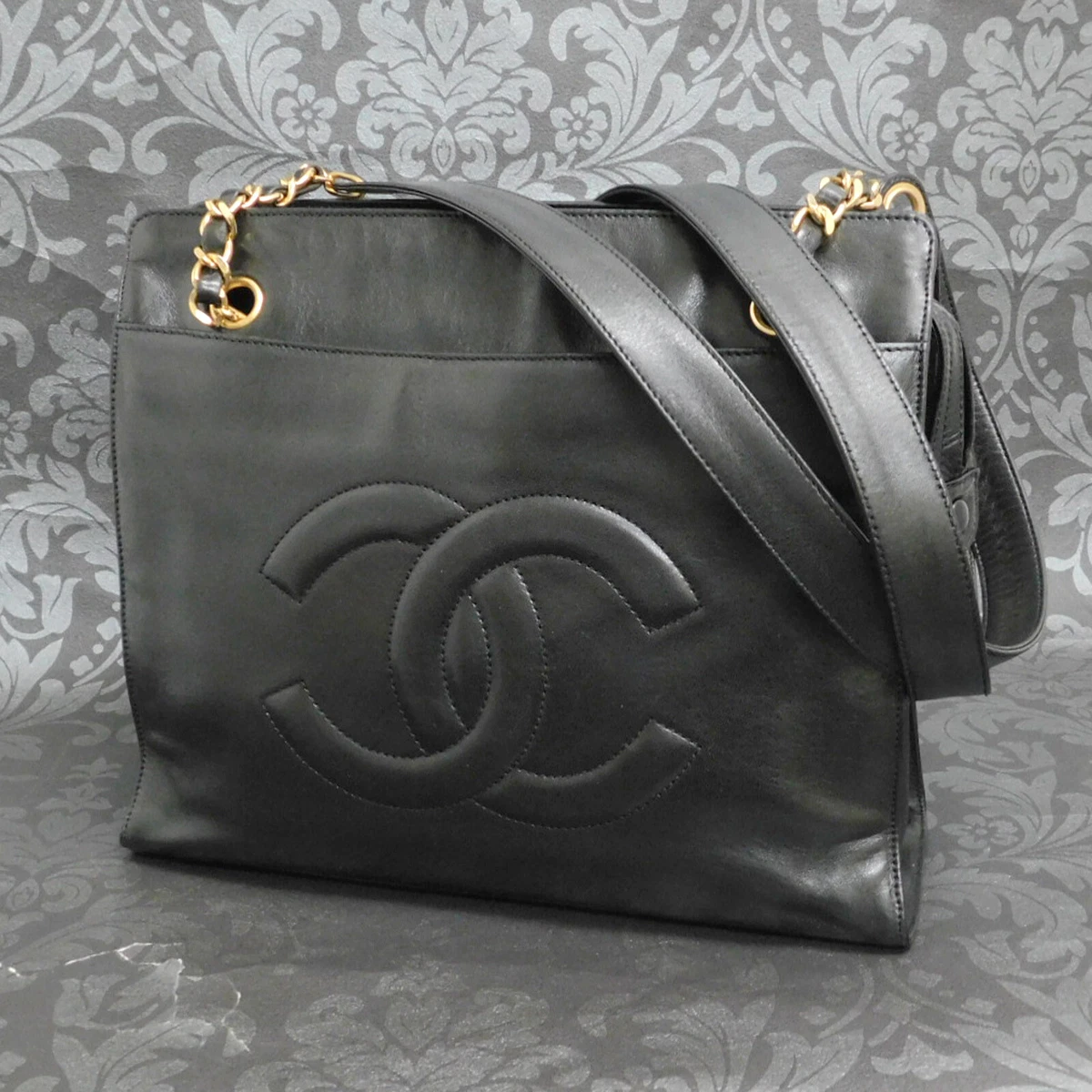 chanel bag black tote leather