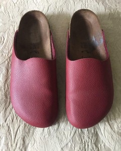 red slip on sandals