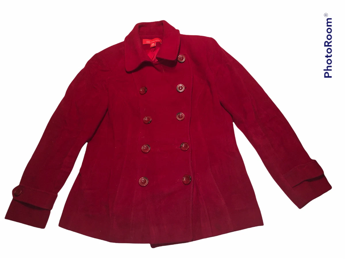 Anne Klein Double Breasted Wool Pea Coat Lined W Pockets Red