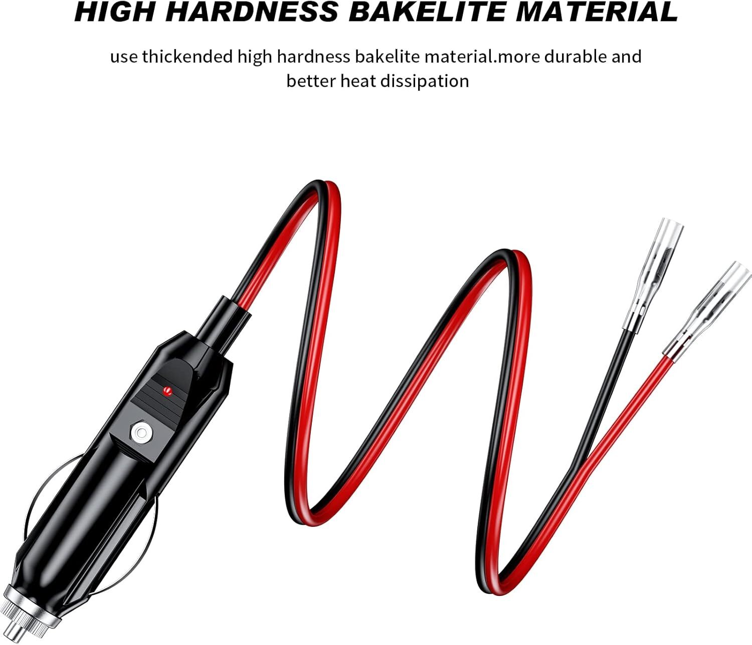 2 Pack 12V Fused Replacement Cigarette Lighter Male Plug Adapter with Leads