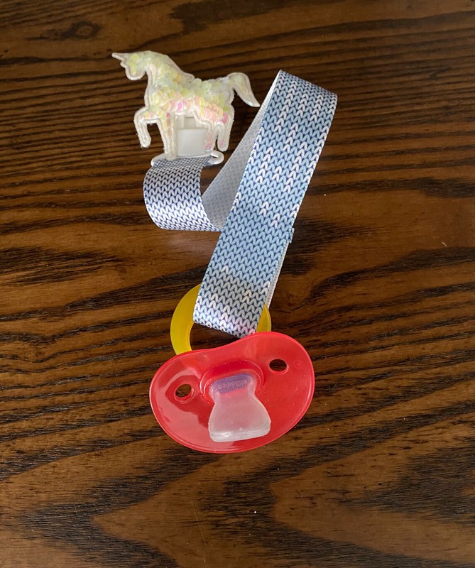 Cute Shiny Unicorn Ribbon Pacifier holder clip strap, binky, paci leash-Handmade