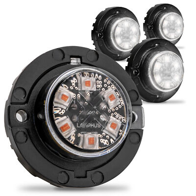 4pc White LED Flashing Warning Hazard SAE Hideaway Strobe Light Head Lamp