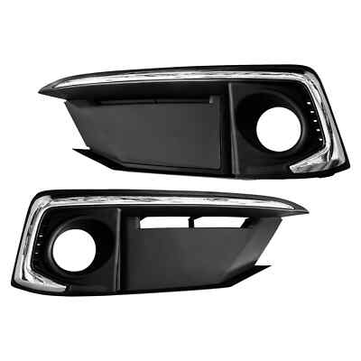For 2019-2021 Honda Civic Front Bumper Fog Light Cover Black w/Chrome Bezel SET