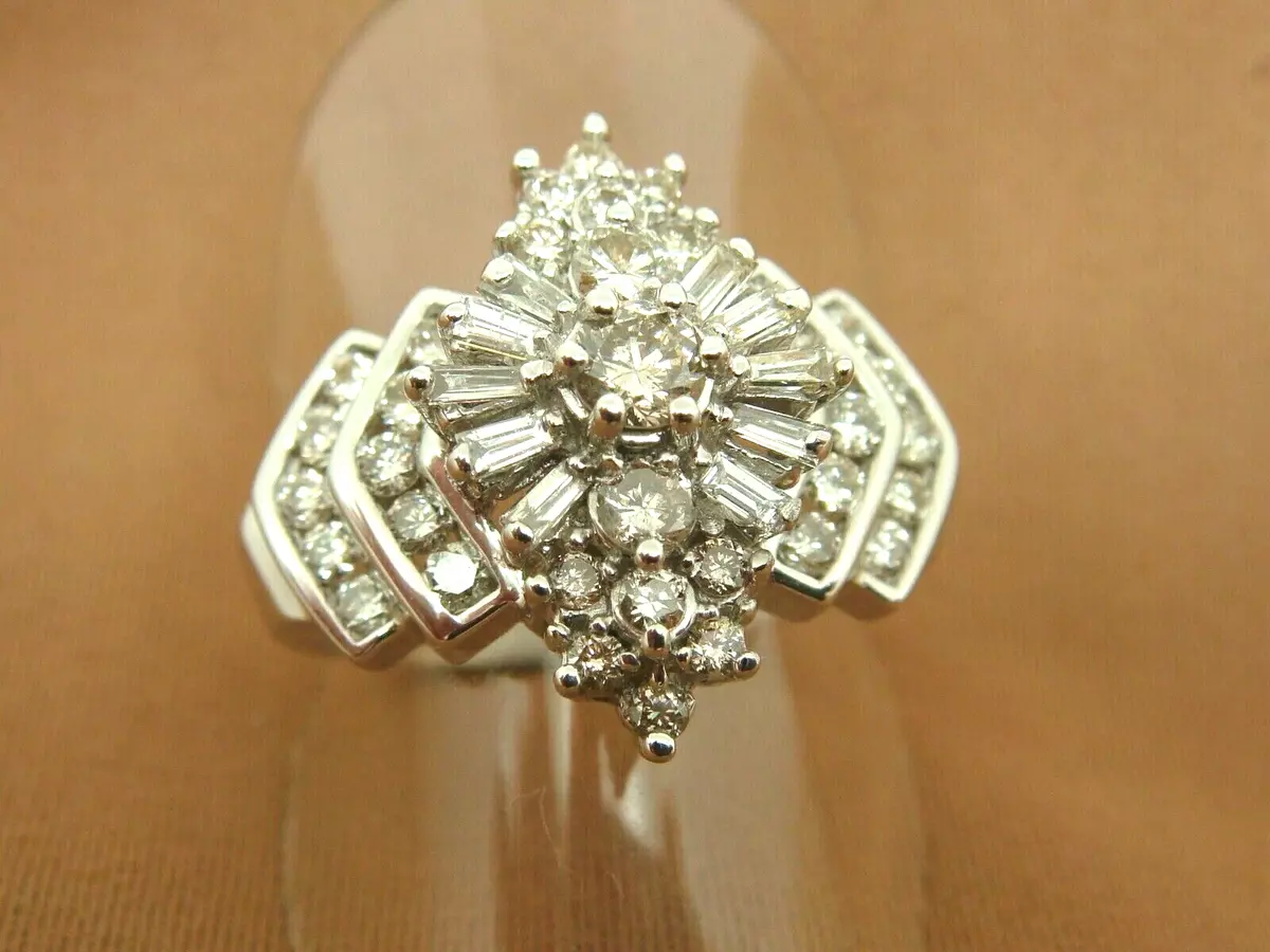 Vintage Elongated Natural DIAMOND CLUSTER Cocktail Ring 14K WG - Size 9.5 |  eBay