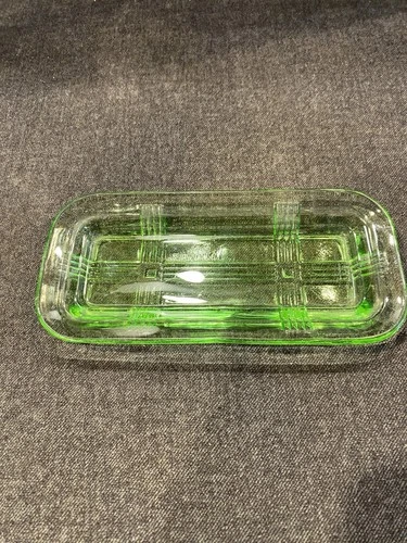 Vintage Hazel Atlas Green Uranium Glass Butter Dish Keeper BASE ONLY Rectangle