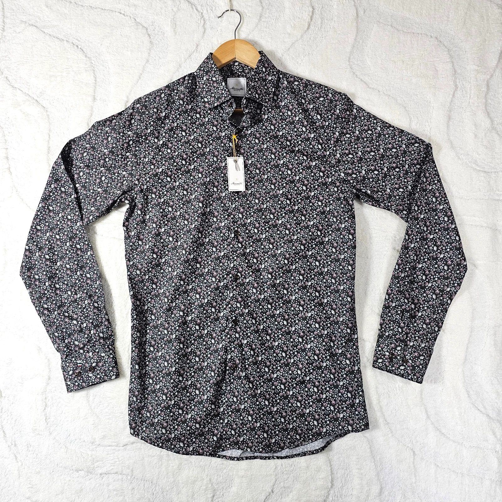 Marnelli Sartoria Shirt BNWT Men's Size Small Black with Floral Print Design