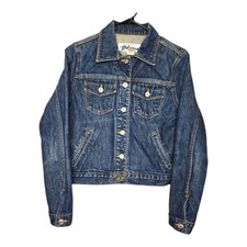 Express Womens Vintage 90s Classic Dark Wash Denim Jean Jacket Small