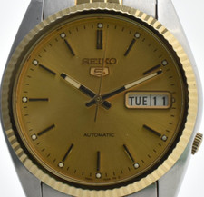EXC 5 Seiko 5 7S26-0500 Gold Day Date Two Tone Automatic Men's Watch JAPAN