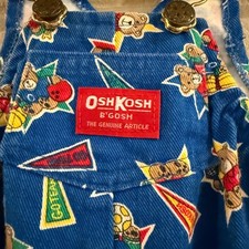 OshKosh B'gosh Overalls Vestbak Kids 12M Blue Sports Bear Vintage Kidcore 90s
