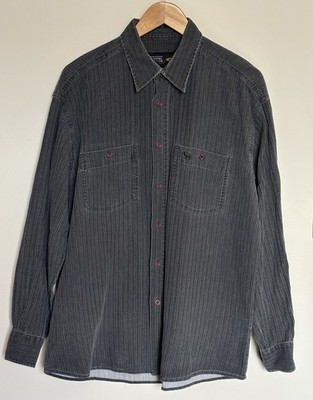 Vintage CAMEL Active Mens XL Shirt Grey Striped Long Sleeve Twin Pocket