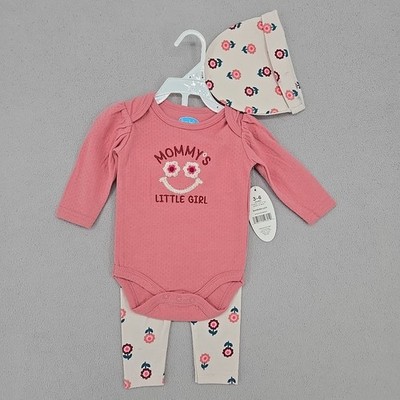 BON BÉBÉ Girls 3-Piece Outfit Set Mommy's Little Girl Pink Floral 3 6M NWT