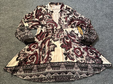 Free People Dress Womens Extra Small Floral Art Maroon Black Ivory Long Sleeve