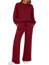Women's 2 Piece Lounge Sets Casual Long Sleeve Tops Wide Leg Pants Loose Trac...