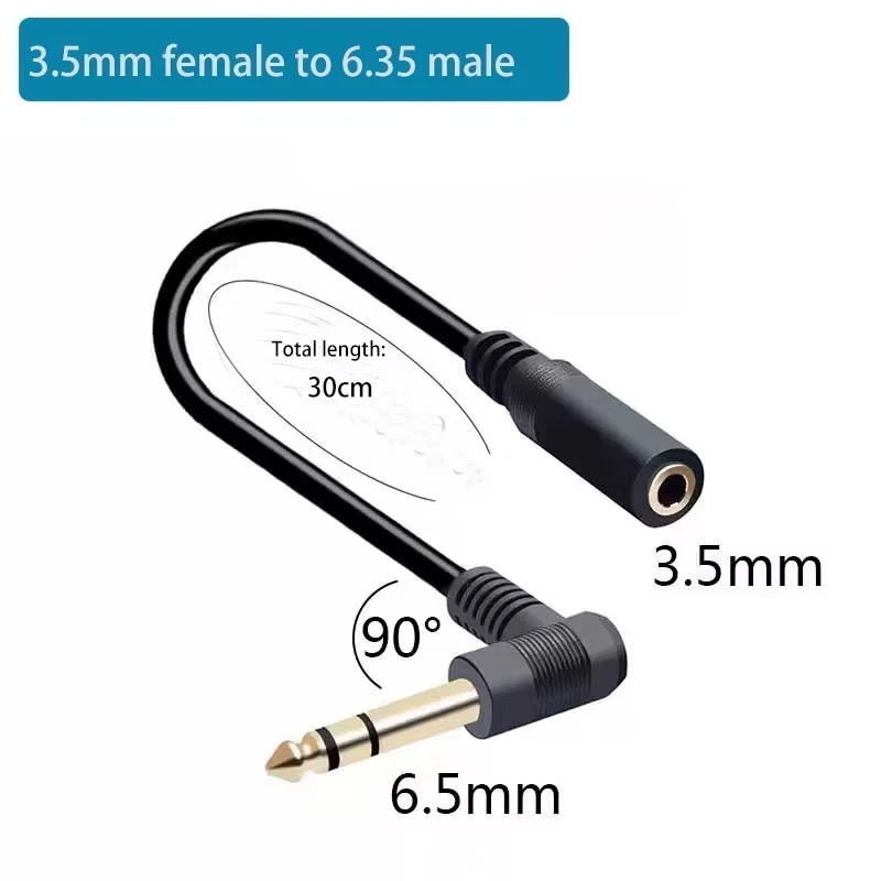 6.35mm 1/4" Male to 3.5mm 1/8" Female Right Angle Male Stereo Jack Adapter Cable - Image 4 of 4
