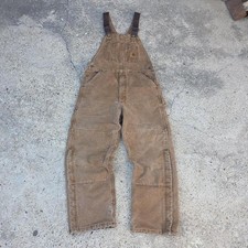 Carhartt R27 BRN Double Knee Quilted Overalls Size 32 x 30