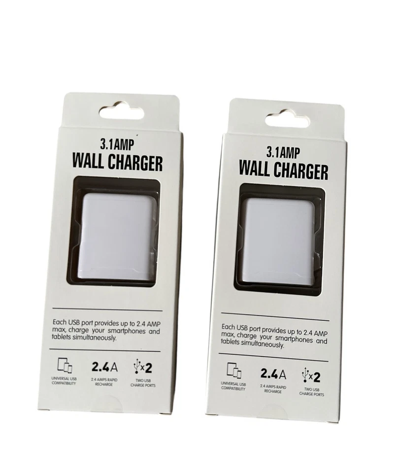 Cargador de pared USB adaptador de cargador paquete de 2 3,1 2,4 amperios cargador rápido de doble puerto blanco Foto 2 de 4