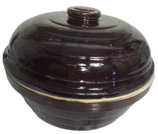 Vintage McCoy Brown Pot With Lid 9 1/2" Wide 3" Deep Made In USA