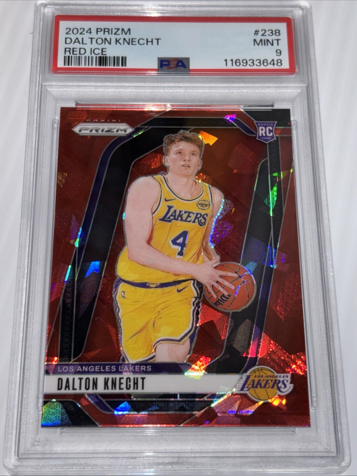 2024 Panini Red Ice Prizm Dalton Knecht Rookie RC #238 PSA 9 Los Angeles Lakers