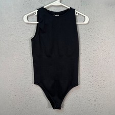 OQQ Womens Size Large Black Ribbed Sleeveless Bodysuit Nylon/Spandex Blend