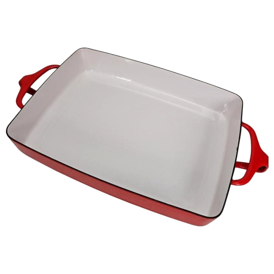 Dansk Kobenstyle Baking Dish Cast Iron Rectangle Red Enamel Pan Handles Oven